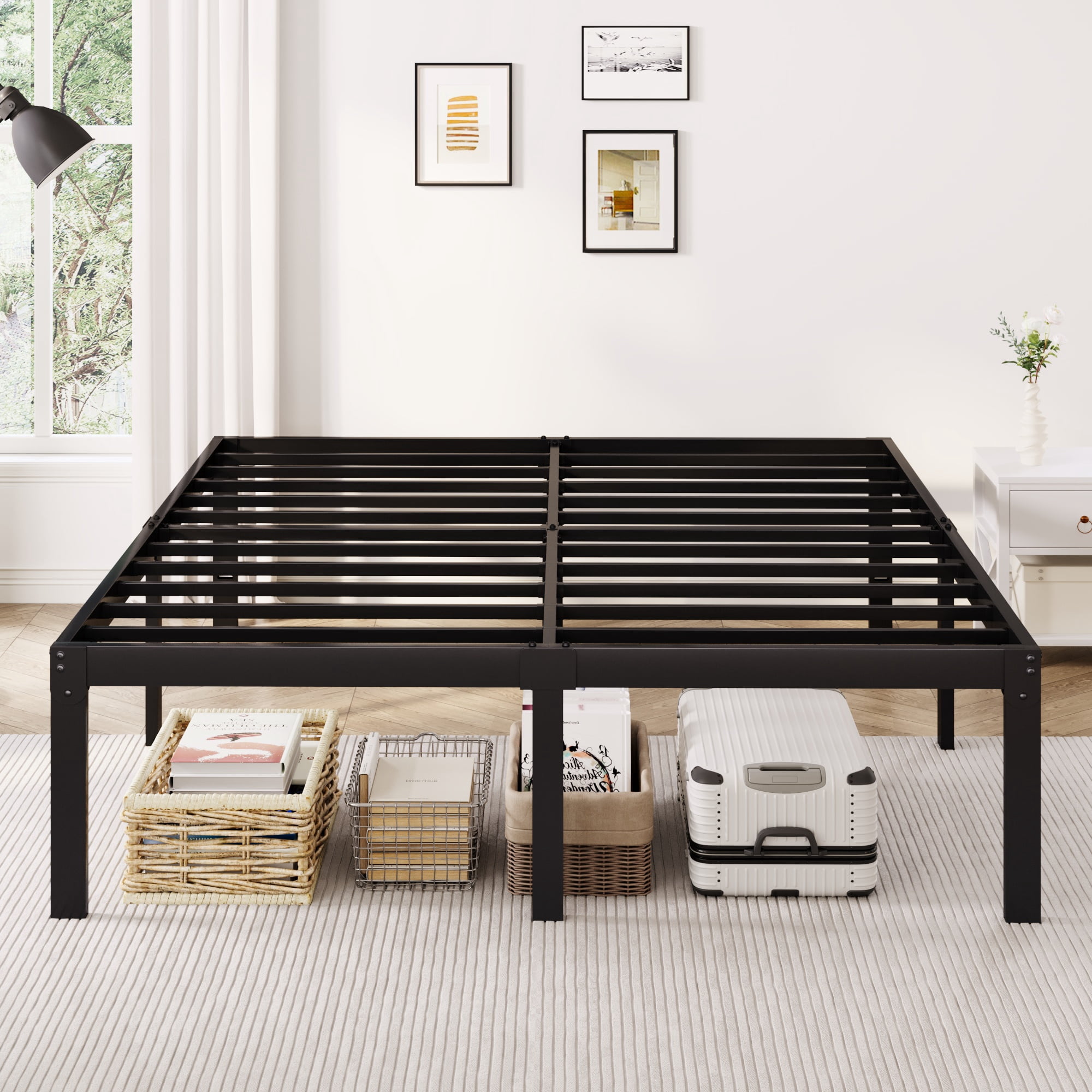 Merrland 18" King Size Metal Platform Bed Frame, Heavy-Duty, Ample Under-Bed Storage, No Box Spring Needed, Black