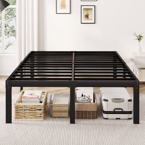 Merrland 18" Queen Size Metal Platform Bed Frame, Heavy-Duty, Ample Under-Bed Storage, No Box Spring Needed, Black