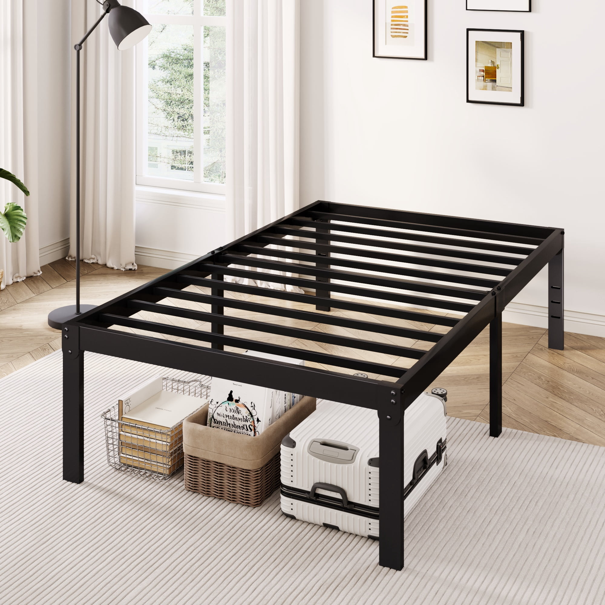 Merrland 18" Twin Size Metal Platform Bed Frame, Heavy-Duty, Ample Under-Bed Storage, No Box Spring Needed, Black