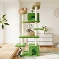 thumbnail image 1 of Merrland 74" Cat Tree for Indoor Cats and Kittens, Multi-Level Cat Tower with Teddy Fleece & Rattan Condo, Dual-Sided Cushion Design, Green, 1 of 9