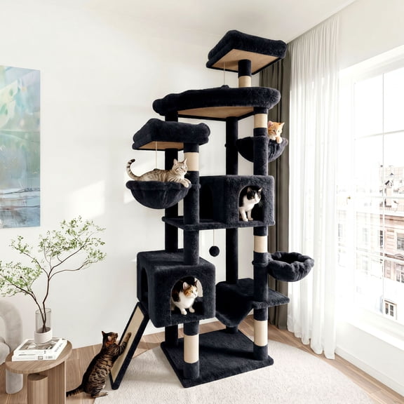 Merrland 82" Multi-Level Large Cat Tree Tower for Indoor Kitties, Cat Furniture with Plush Condo Hammock Top Perch, Sisal Scratching Posts & Ramp, Blue