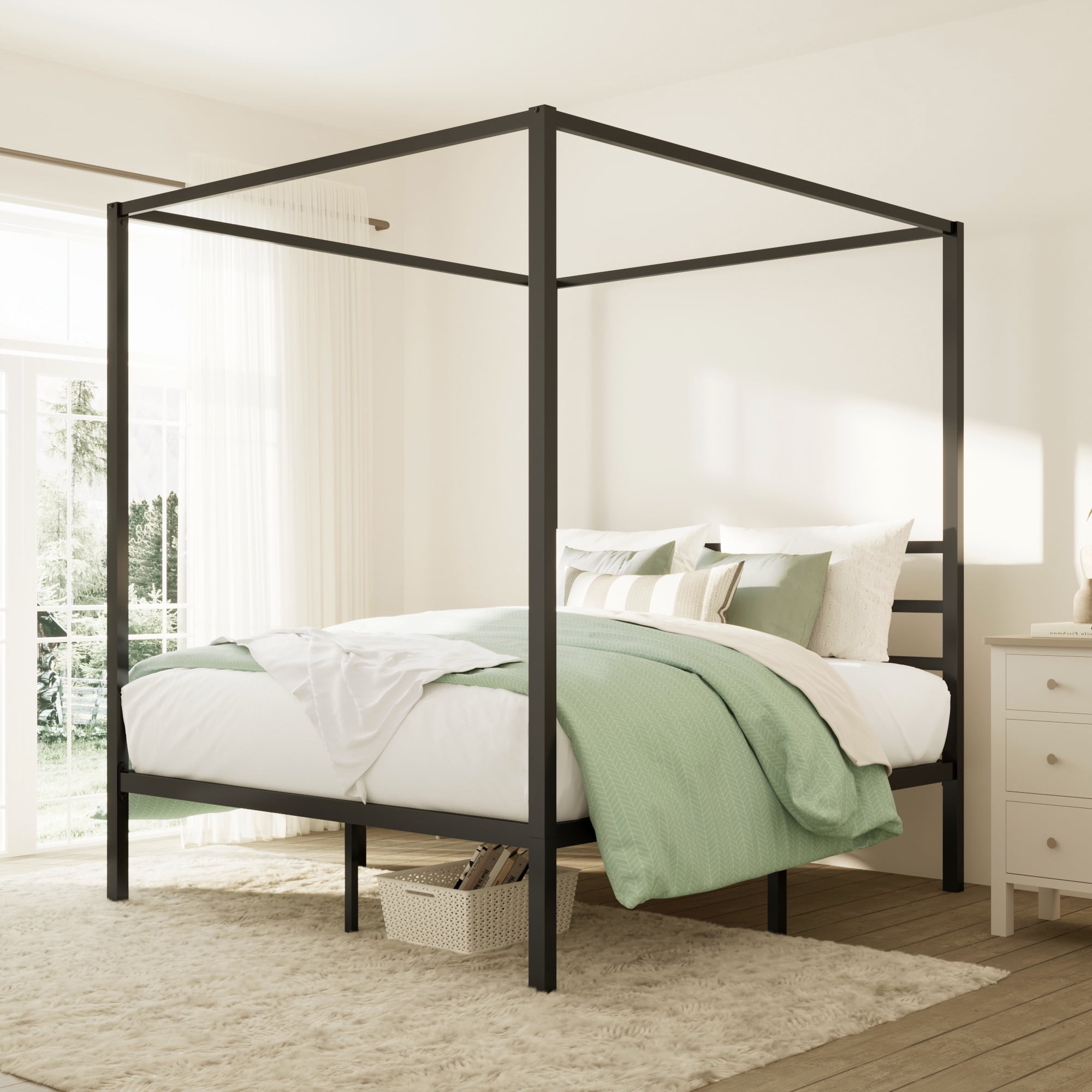 Merrland Full Size Bed Frame, Canopy Platform Bed with Metal Headboard, No Box Spring Needed, Black