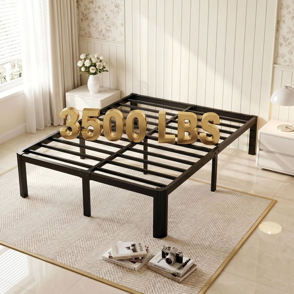 Merrland Queen Bed Frame, 14" Metal Platform Bed Frame with Fan-Shaped Legs, 3500 lbs Capacity, Under-Bed Storage Space, Easy Assembly, Black