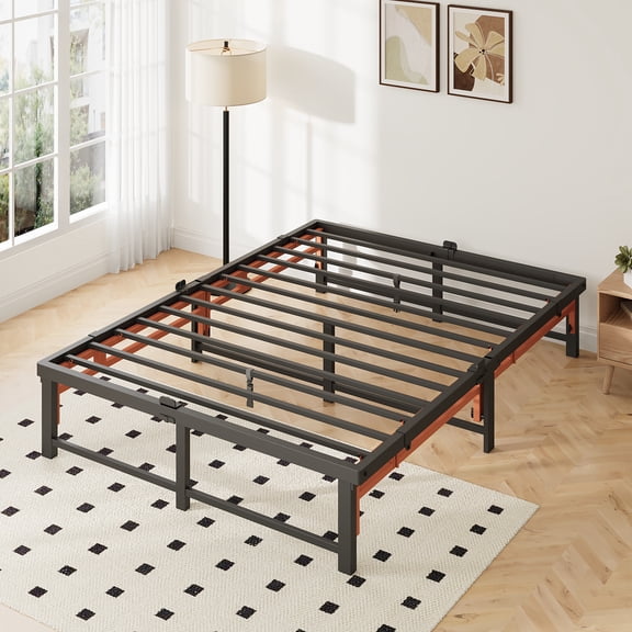 Merrland Tool-Free Folding Full Bed Frame, Quad-Fold, Heavy Duty Metal Bed with 13" Under-Bed Storage, Space-Saving, Black