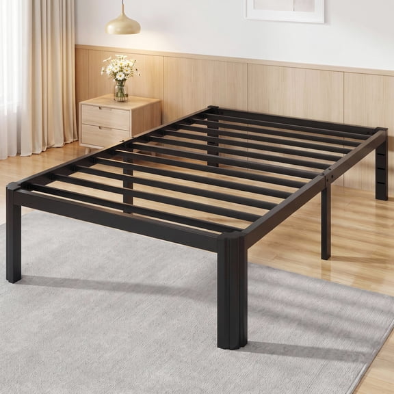 Merrland Twin Bed Frame, 14" Metal Platform Bed Frame with Fan-Shaped Legs, 3500 lbs Capacity, Under-Bed Storage Space, Easy Assembly, Black