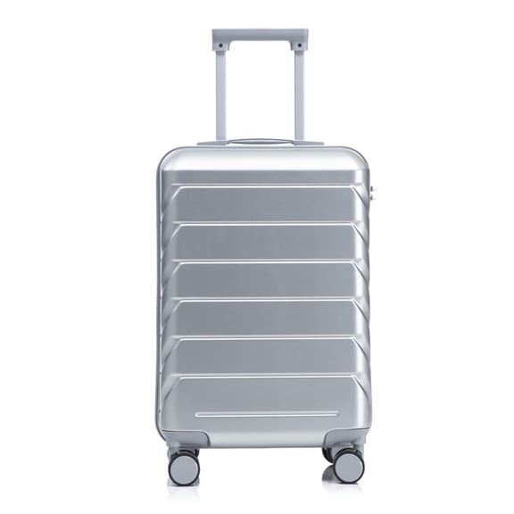 Merronix 20" ABS Hard Shell Large Travel Checked Luggage with 360° Spinner Wheels, Hardside Suitcase with Combination Lock and Side Hooks, Silver