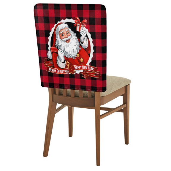 Merrt Christmas Chair Back Covers Set of 8 Santa Claus Gifts Red Black Plaid Removable Dining Chair Slipcovers Washable Seat Protector for Restaurant Party Banquet Kichen Decor
