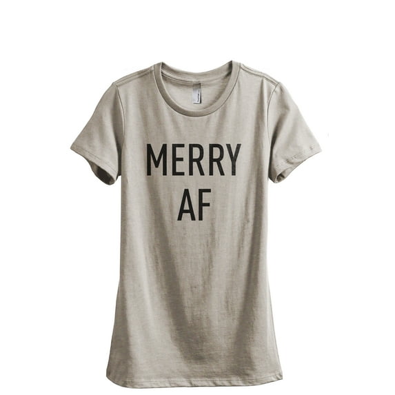 Merry AF Women's Fashion Relaxed T-Shirt Tee Heather Tan Large
