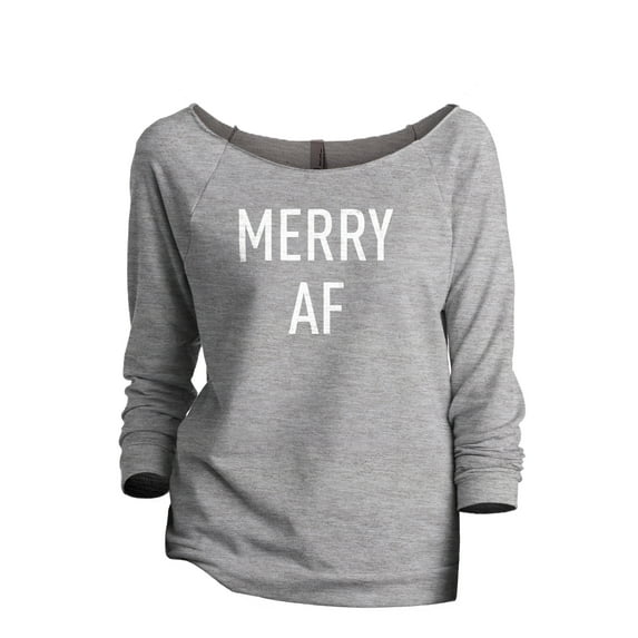 Merry AF Women's Fashion Slouchy 3/4 Sleeves Raglan Lightweight Sweatshirt Sport Grey Small