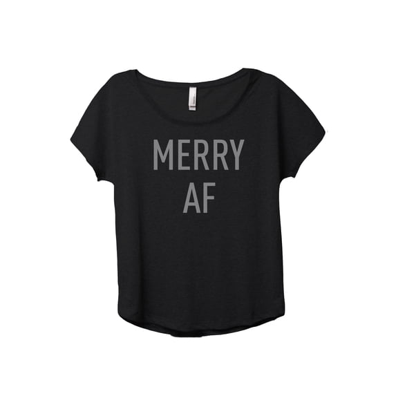 Merry AF Women's Fashion Slouchy Dolman T-Shirt Tee Heather Black X-Large