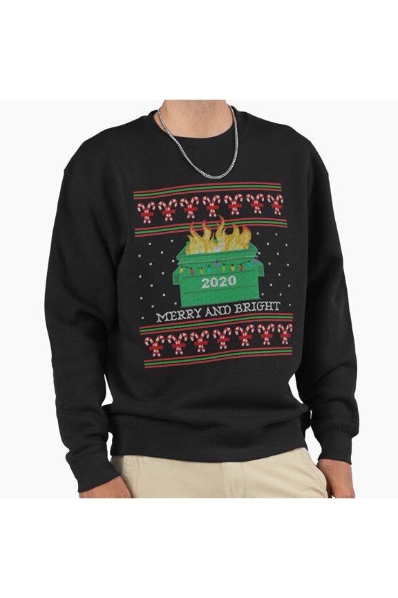 Merry And Bright 2020 Dumpster Fire Graphic Unisex Sweatshirt Retro Funny Sweater G25652, Up to Size 5XL