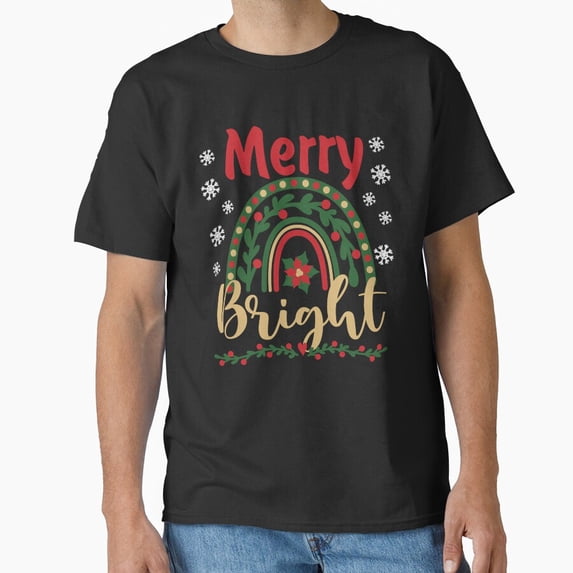 Merry And Bright Christmas Cute Rainbow Simple Holiday Design Unisex T-Shirt up to Size 5XL