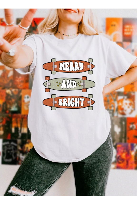 Merry And Bright Christmas Holiday Festive Seasonal Quote Unisex T-Shirt, up to size 5XL