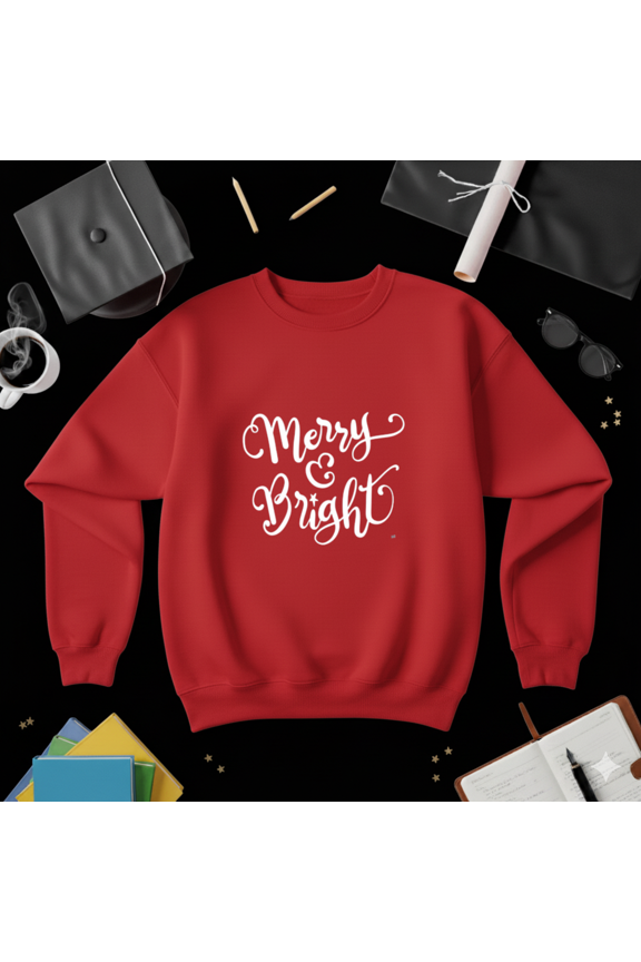 Merry And Bright Christmas Joyful Festive Holiday Season Sweatshirt, up to size 5XL