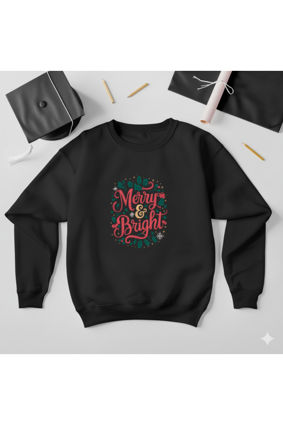Merry And Bright Christmas New Year Festive Holiday Cheer Sweatshirt, up to size 5XL