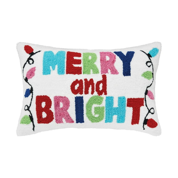 Merry And Bright Hooked Christmas Throw Pillow, 14" x 22"