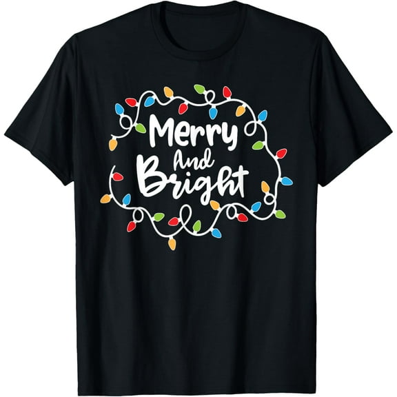 Merry And Bright Santa Christmas Xmas Lights Pajamas Holiday T-Shirt
