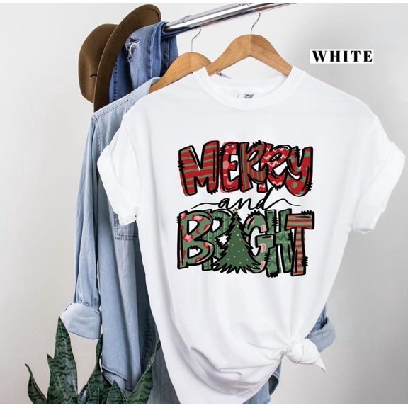 Merry And Bright Shirt, Merry Christmas Tee, Pine Tree Christmas Outfit, Merry And Bright Clothing, Winter Family Xmas Gift