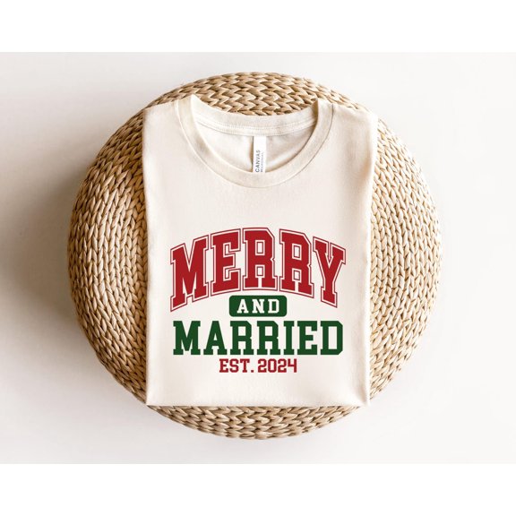 Merry And Married 2024 Shirt, Engagement Shirt, Anniversary Shirts, season Bride Shirt, Couples season T-Shirt, Couple Shirt All Size S-5Xl