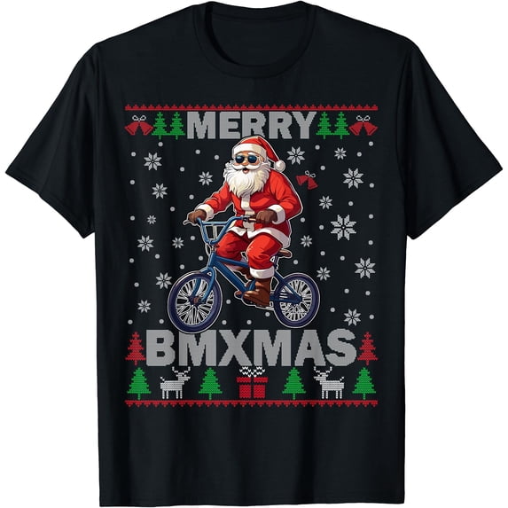 Merry BMXMAS Men Christmas BMX Bike Rider Ugly Sweater Boys T-Shirt ...
