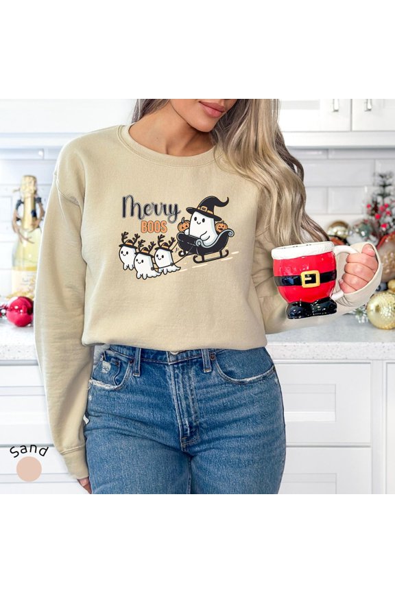 Merry Boos Sweatshirt, Ghost Season Shirt, Merry Season Sweatshirt, Cute Ghost Sweatshirt, Sweater, Ghost Santa