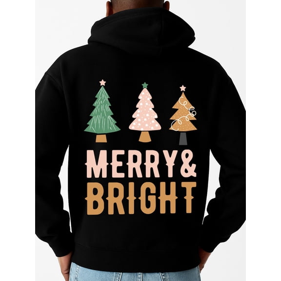 Merry & Bright Christmas Casual Polyester Hooded Sweatshirt and Pants Set sweater hoodie black Christmas crew Christmas Classic Unisex Shirt Graphic tshirts Classic Unisex Shirt Short Sleeve tshirts