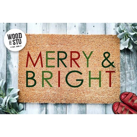 Merry & Bright Christmas Colorful Doormat | Christmas Doormat | Welcome Door Mat | Holiday Doormat | Winter Decor | Christmas Gift