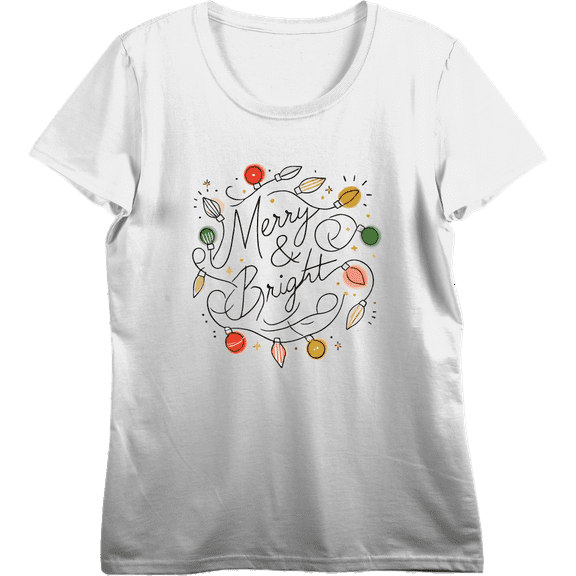Merry & Bright Christmas Lights Women's Vivid White Crew Neck Short Sleeve Crop Tee-Large