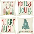 thumbnail image 1 of Merry Bright Christmas Pillow Covers Colorful Holiday Holly Jolly Set of 4 Winter Decorative Throw Pillow Covers Cushion Case for Home Sofa Bed Chair (20" L x 20" W), 1 of 4
