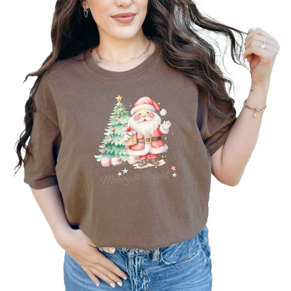 Merry & Bright, Christmas & Santa Art, Espresso Comfort Colors T-Shirt, XL
