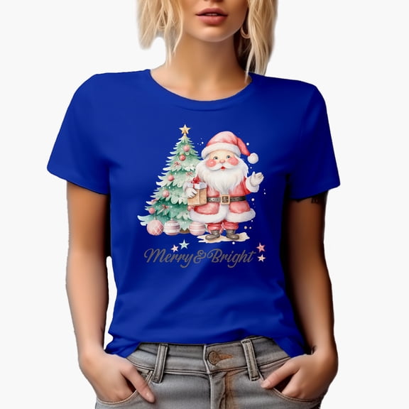 Merry & Bright, Christmas & Santa Art, Royal Blue T-Shirt, 3XL