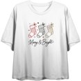thumbnail image 1 of Merry & Bright Christmas Stocking Line Art  Women's White Crew Neck Short Sleeve Crop Tee-Medium, 1 of 3
