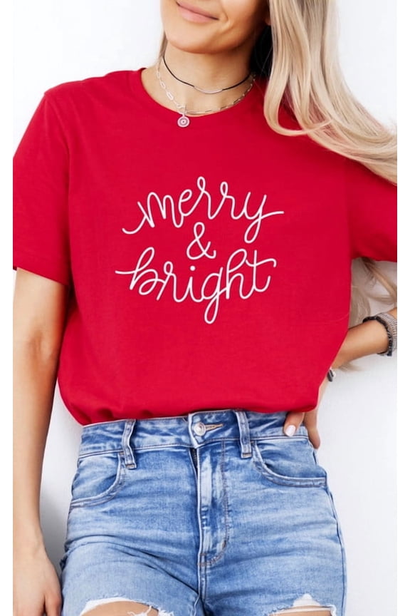 Merry & Bright Christmas T-Shirt – Festive Holiday Graphic Tee for Women & Men