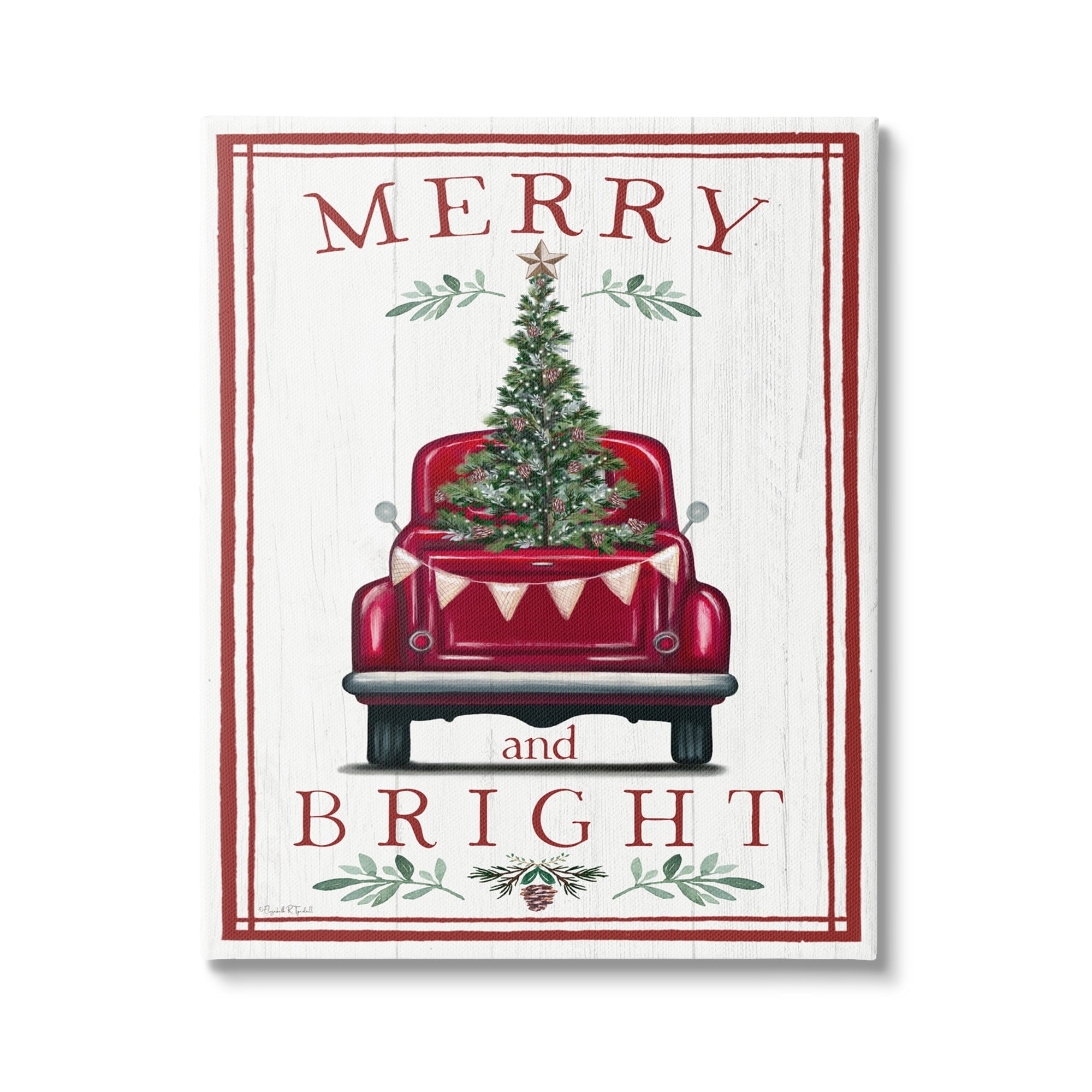 Merry & Bright Christmas Tree In Truck Rustic Botanicals Transportation Graphic Art Gallery-Wrapped Canvas Print Wall Art