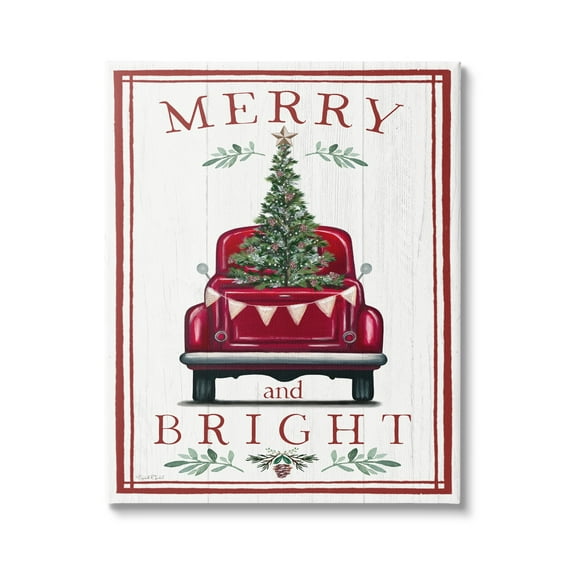 Merry & Bright Christmas Tree In Truck Rustic Botanicals Transportation Graphic Art Gallery-Wrapped Canvas Print Wall Art