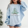 thumbnail image 1 of Merry + Bright Christmas Tree Sweatshirt | Watercolor Holiday Sled Pullover, 1 of 8
