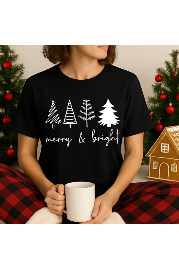 Merry & Bright Christmas Trees Shirt, Christmas Tree Shirt, Winter Holiday Trip Shirt, Funny Christmas T-Shirt, Merry Christmas Retro Shirt