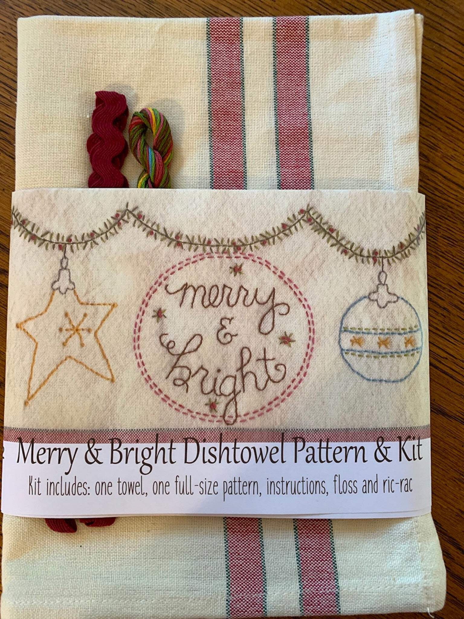 Merry  Bright Dishtowel Pattern And Floss Kit from Bareroots