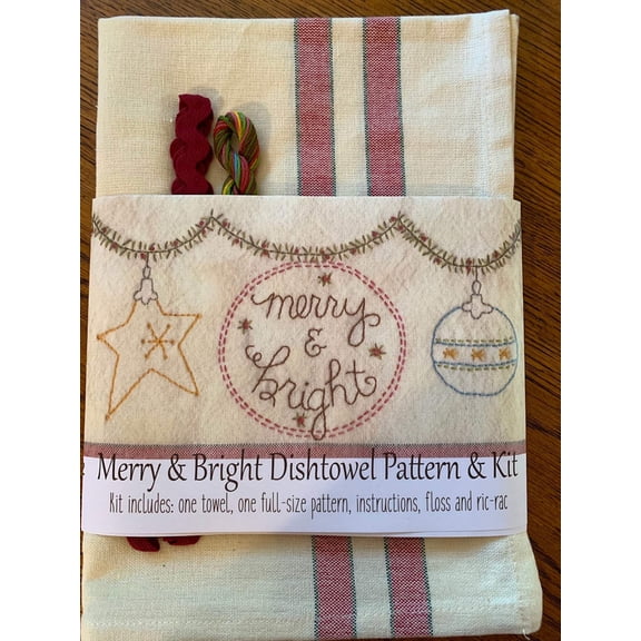 Merry  Bright Dishtowel Pattern And Floss Kit from Bareroots