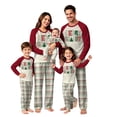 thumbnail image 1 of Merry Bright Letter Print Matching Christmas Pajamas for Family, Burgundy Raglan Top & Plaid Pants, Cozy Christmas Pjs for Holiday Photo, 1 of 5