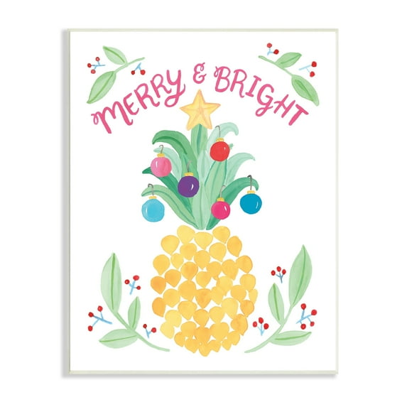 Merry & Bright Ornamental Pineapple Watercolor Detail Inspirational Painting Unframed Art Print Wall Art
