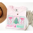 thumbnail image 1 of Merry & Bright Pastel T-Shirt | Cute Pink Christmas Tree and Ribbon Graphic Tee, 1 of 7