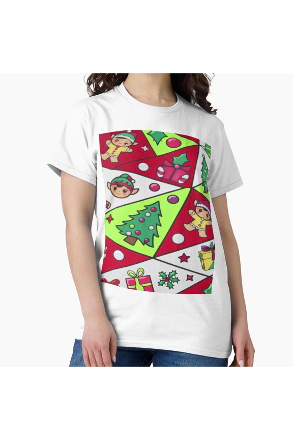 Merry Bright Patchwork Christmas Holiday Festive Art Unisex T-Shirt up to size 5XL