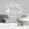 thumbnail image 1 of Merry and Bright with Reindeer and Ornament Self Adhesive Decals Holiday Christmas Vinyl Lettering Wall Decal Sticker Snowflakes - Size: 16.5"H x 24"L - Color: White / Red, 1 of 5