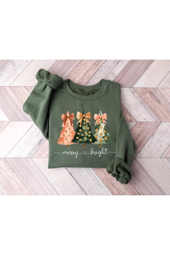 Merry Bright Sweatshirt, Tree Sweater, Festive
