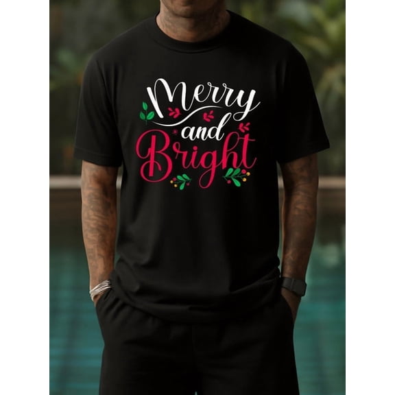 Greenink Merry & Bright Tee t shirt t-shirt for men local warehouse plus size black Regular Fit, Everyday Comfort, Comfortable Casualwear, Urban Style, Everyday and weekend wear Wearable year-round