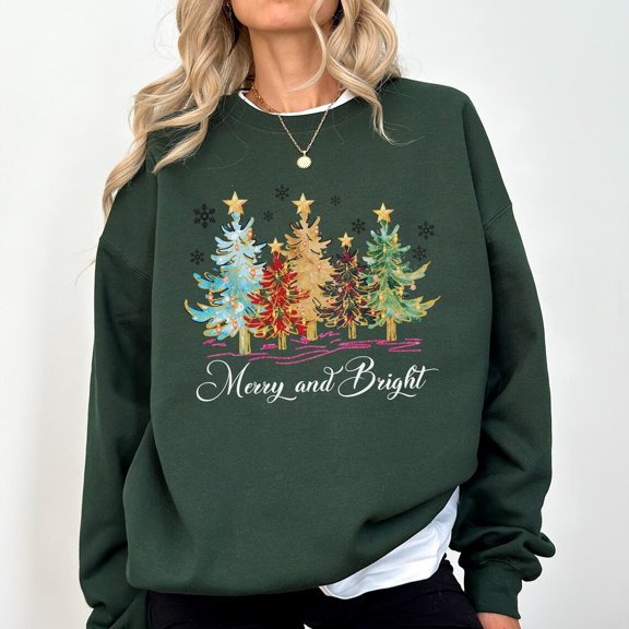 Merry and Bright Trees Women's season Shirt Womans season Shirt, season, Chic Winter Shirt, Cute season Tee, season Tree Shirt, F2048 Tshirt All Size S-5XL