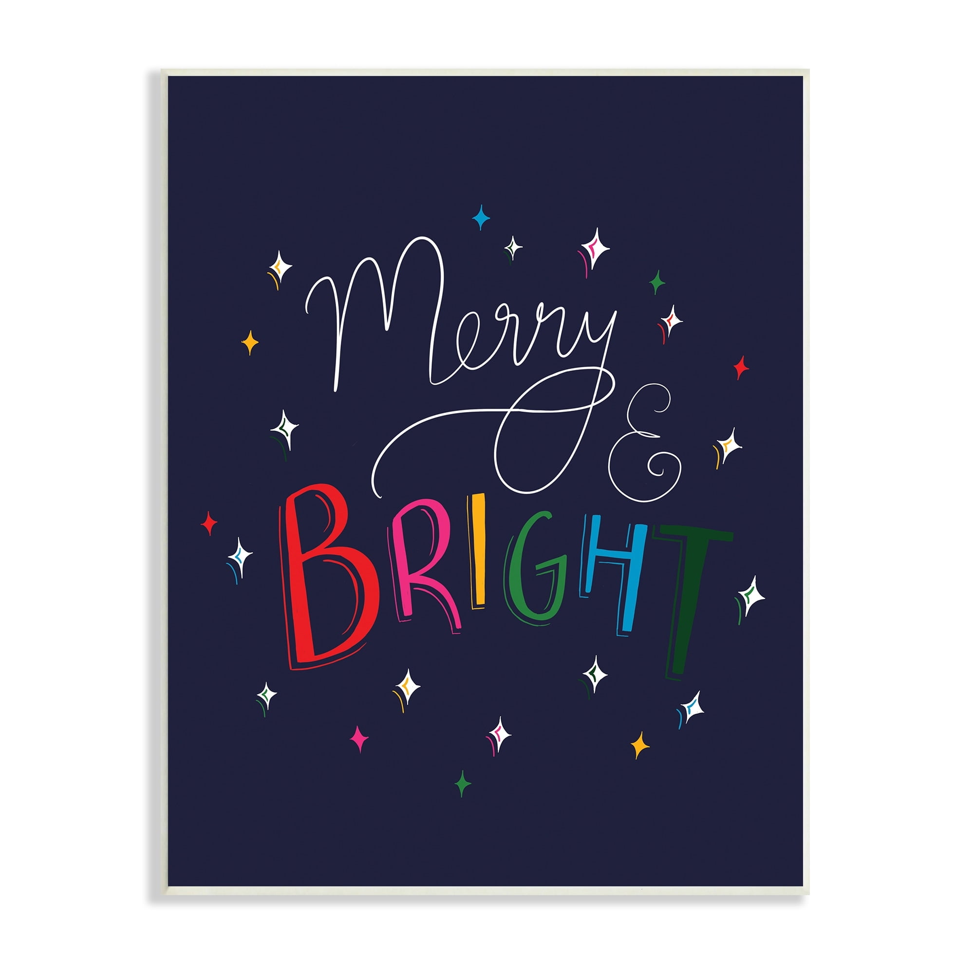 Merry & Bright Whimsical Sparkle Rainbow Typography Inspirational Graphic Art Unframed Art Print Wall Art
