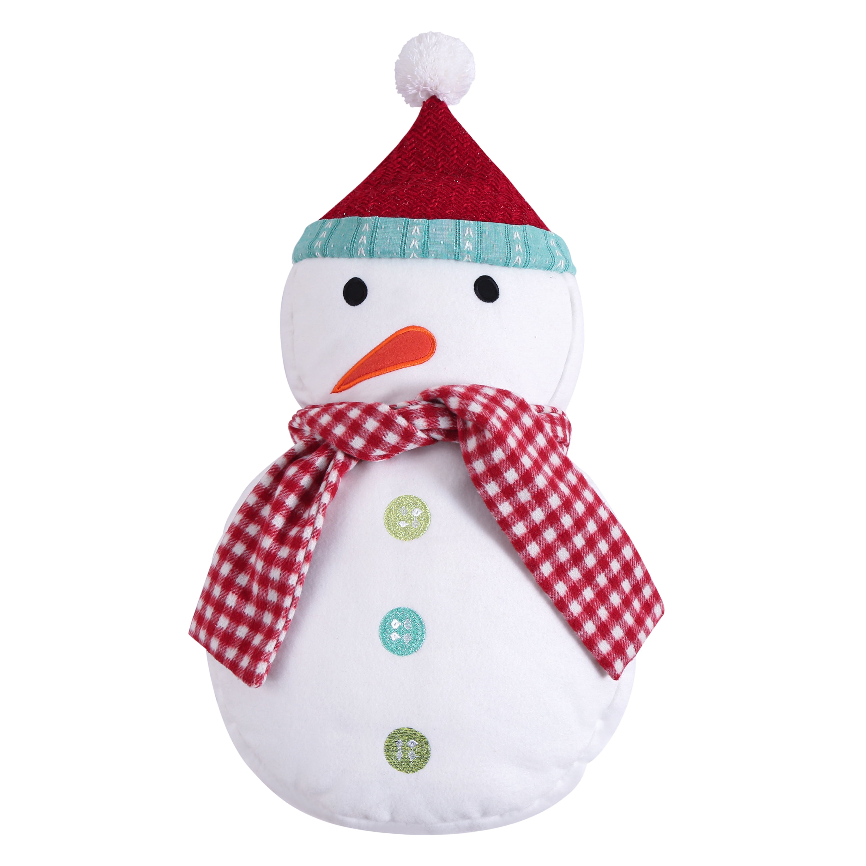 Merry & Bright Embroidered Snowman Pillow with Red Scarf