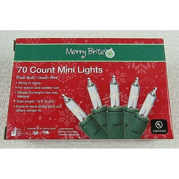 Merry Brite 70 Count Mini Christmas Lights Clear Bulb Green Wire
